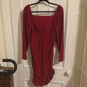 Elegant Red Long-Sleeve Dress